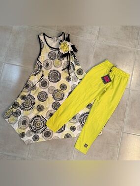 KidCuteTure Sz 10 Black White Lime Dress & Capris (NWT)